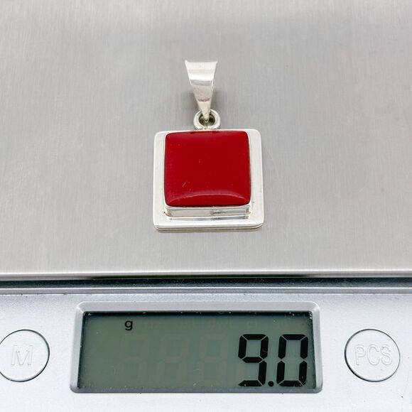 Square Red Enamel Pendant | Mexico Sterling Silver 925 - Picture 7 of 7
